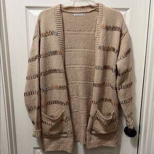 Staccato Beige Open-Front Cardigan with Accent Stitching